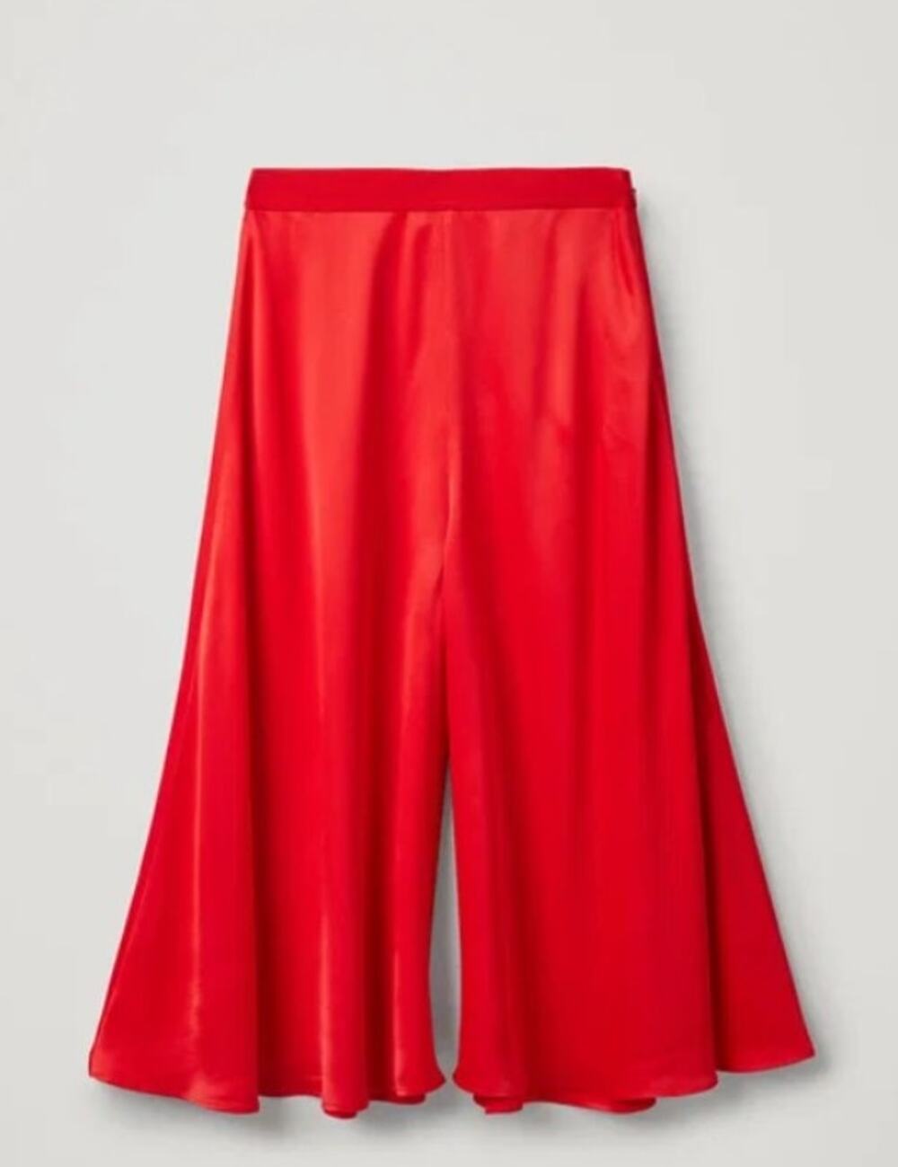 COS lipstick red satin silky ultra wide leg cropped elastic culottes pants